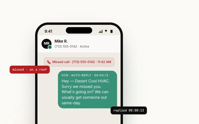 GetCallBounce: a missed call answered by text and turned into a booked job
