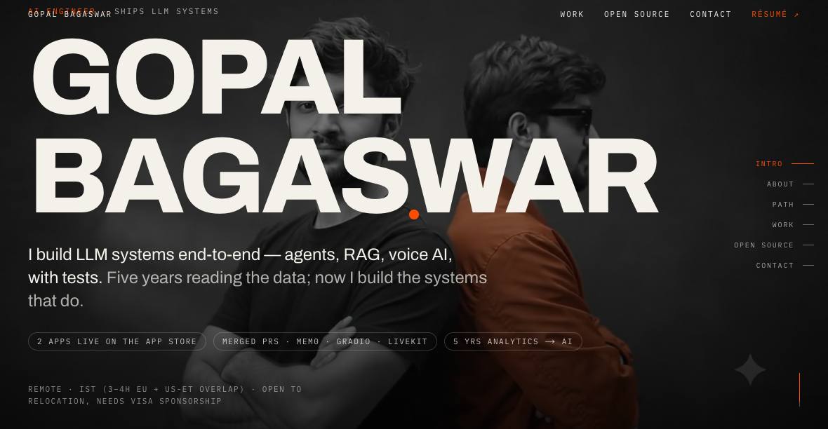 Preview of Gopal Bagaswar's portfolio site